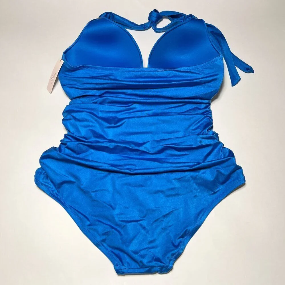 Victoria Secret Large L One Piece Swimsuit Bikini Push Up Ruched Shocking Blue